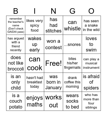 Find someone who Bingo Card