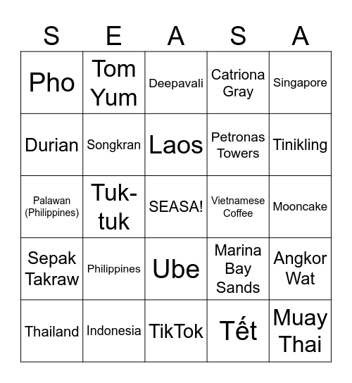 SEASA 2nd Social Event: Game Night Bingo Card