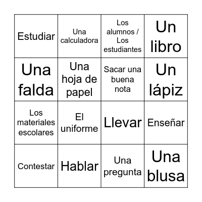Capítulo 4 Vocab. 1 Bingo Card