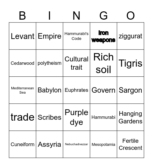 Civilizations of the Fertile Crescent Bingo Card