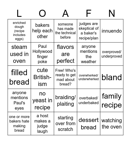 2025 Bread Week Bingo Card