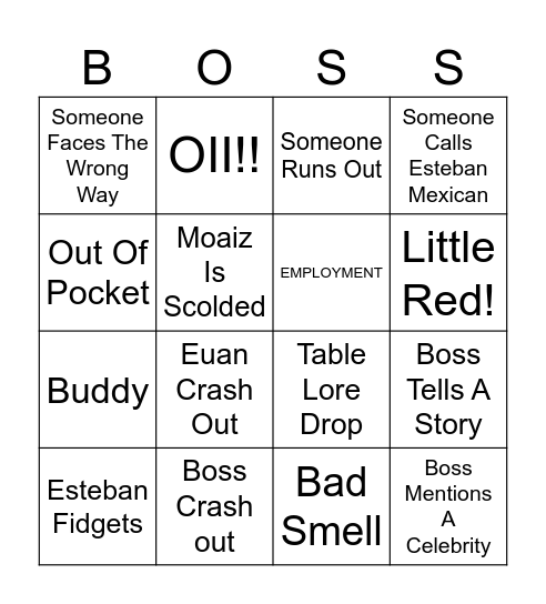 Construction Class Bingo Card