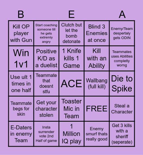Valorant Bingo Card