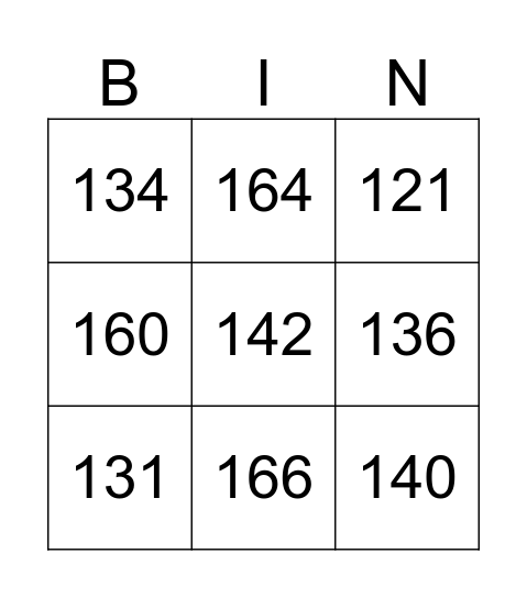 Number Bingo Card