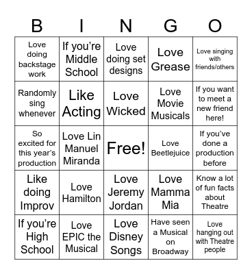 Theatre Bingo Card