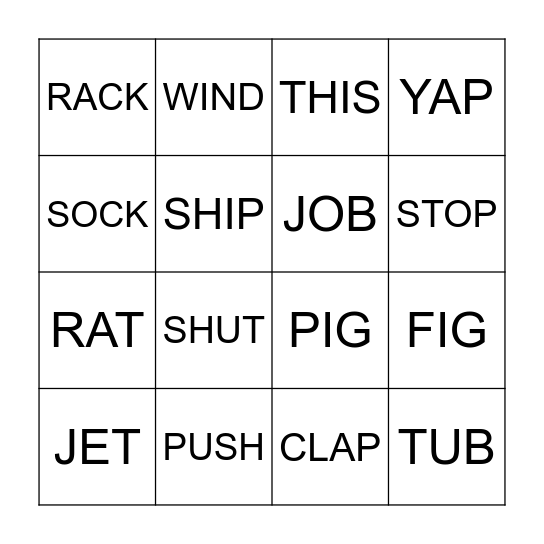 Phonics Bingo Card