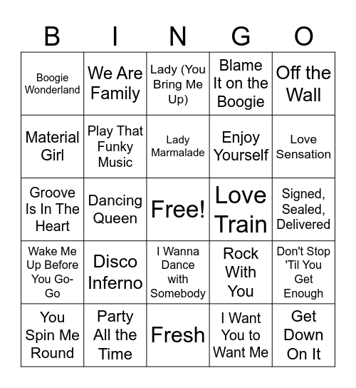 DANCE THE NIGHT AWAY Bingo Card