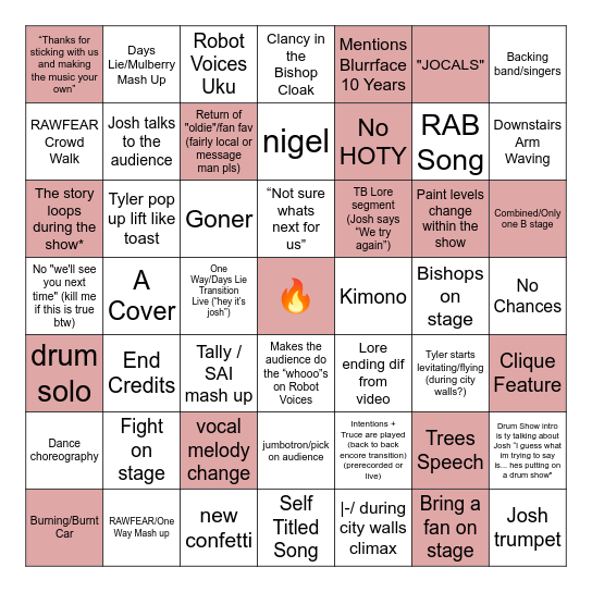 BREACH TOUR BINGO Card