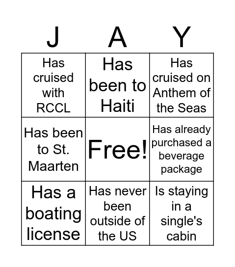 JAY Crew's MINGO Bingo Card