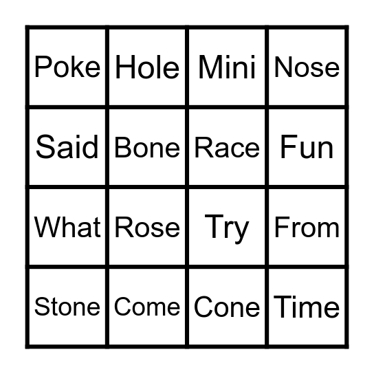 Spelling Week Bingo Card