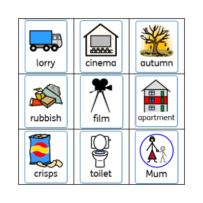 UK vs USA English Bingo Card