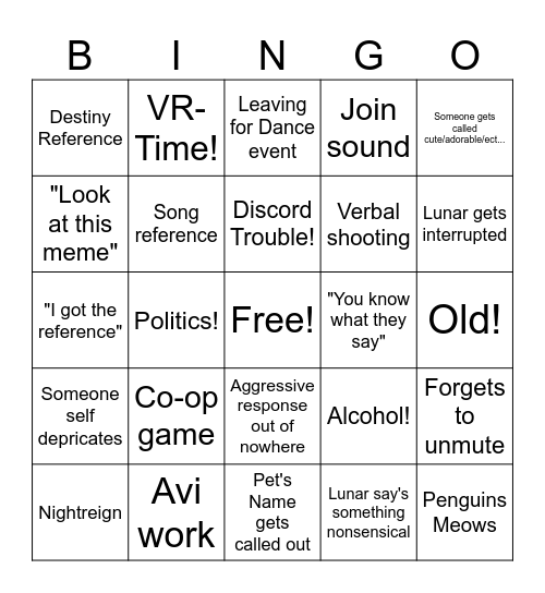 VR Home Bingo Card