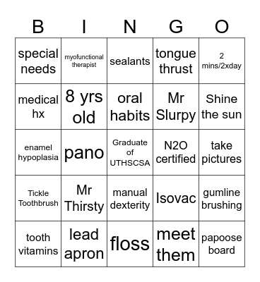 Pediatric Dentistry Bingo Card