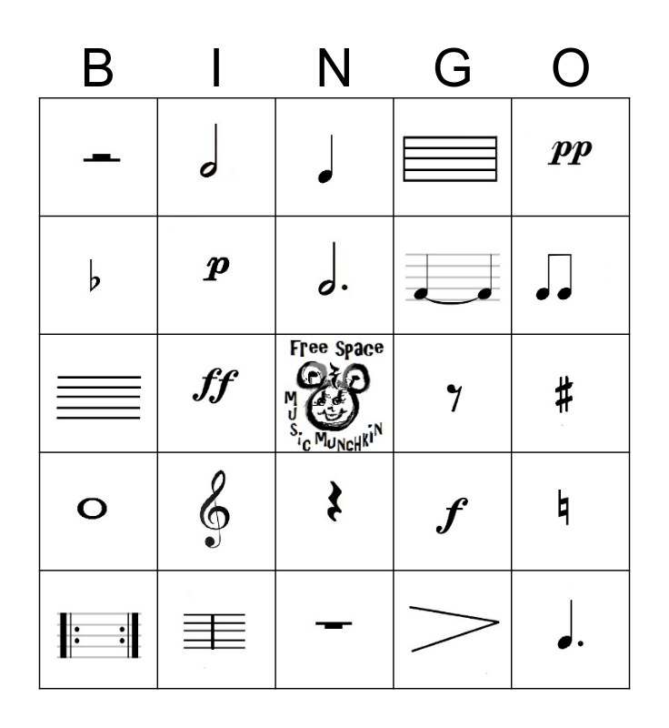 Music Symbols Bingo Card