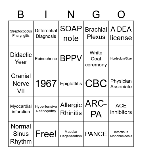National PA Week Bingo Card
