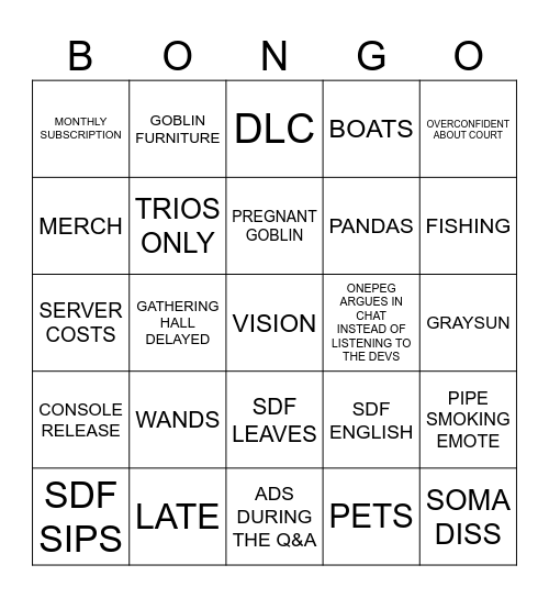 DaD Q&A BONGO CARD Bingo Card