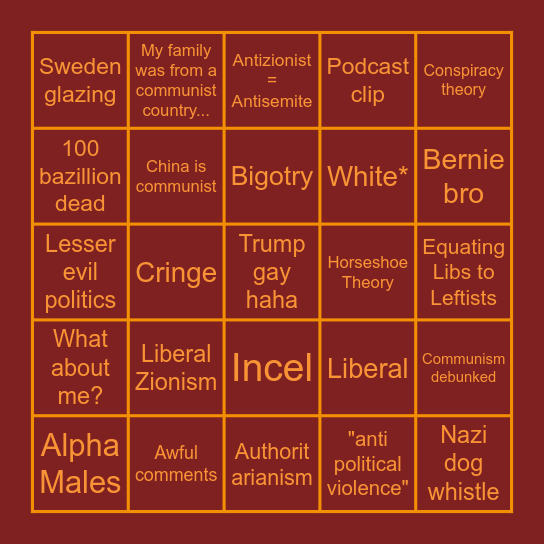 Leftist bingo bash or whatever Bingo Card