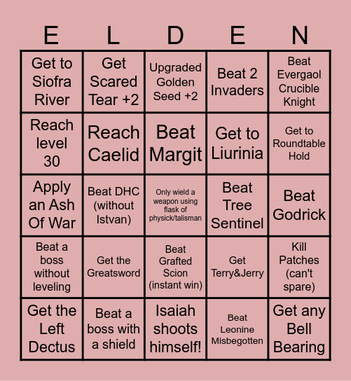 Elden Ring Limgrave Bingo Card