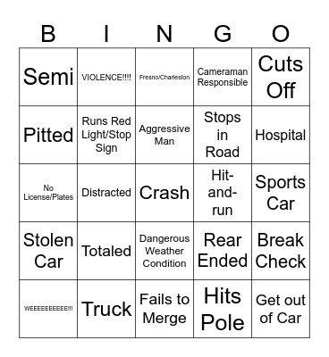 Car Crash Bingo Card