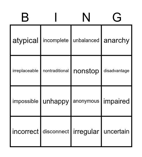 Modules 2-4 Bingo Card