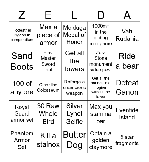 BOTW Bingo Card