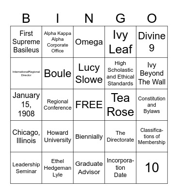 Alpha Kappa Alpha History Bingo Card