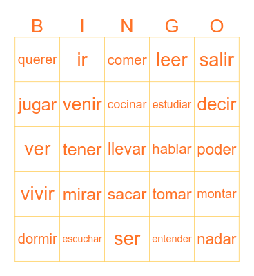 Essential Verbs Bingo Card