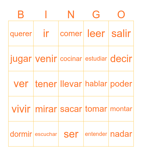 Essential Verbs Bingo Card