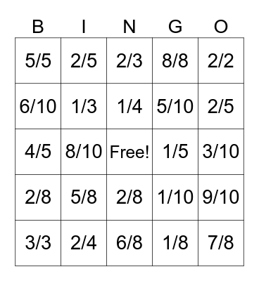 Fraction and thier Equivalents Bingo Card