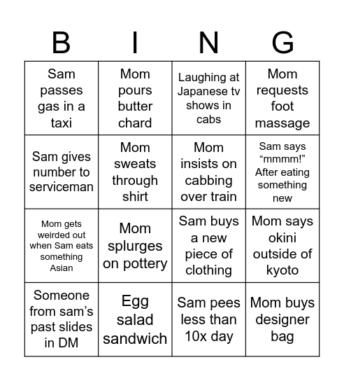 Japan Bingo Card