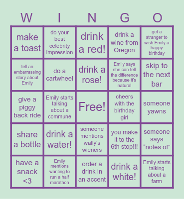 natural wine wINGO! Bingo Card