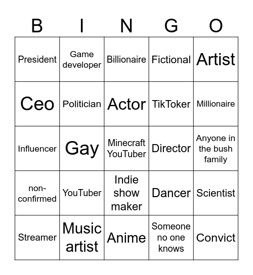 Pedophile bingo Card