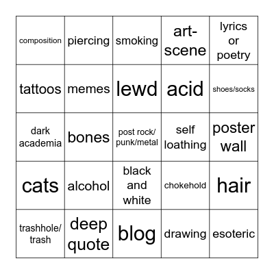alt-girl feed bingo Card