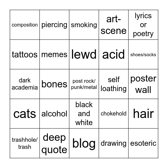 alt-girl feed bingo Card