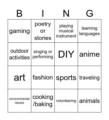 Find someone...passionate about... Bingo Card