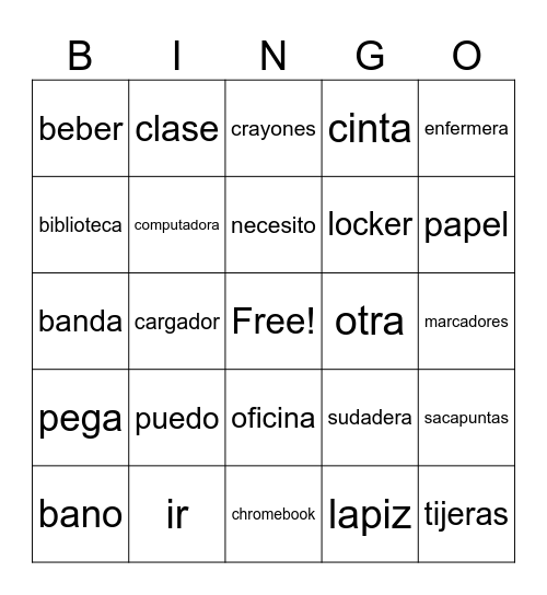Puedo ir, puedo usar, necesito Bingo Card