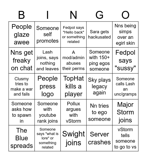 Legacy Core Bingo Card