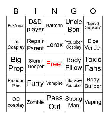 OZ Comicon Bingo Card Bingo Card