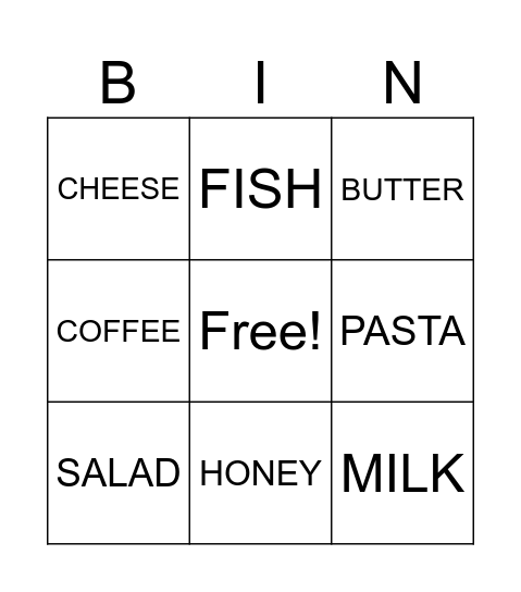 FOOD AND DRINKS Bingo Card