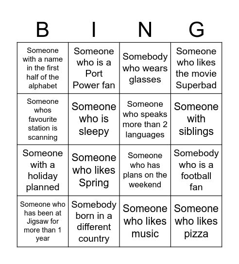 Human Bingo Card