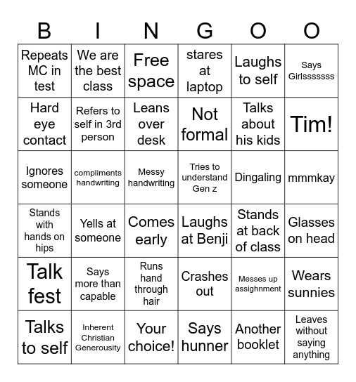 Mr Harslett Bingo Card