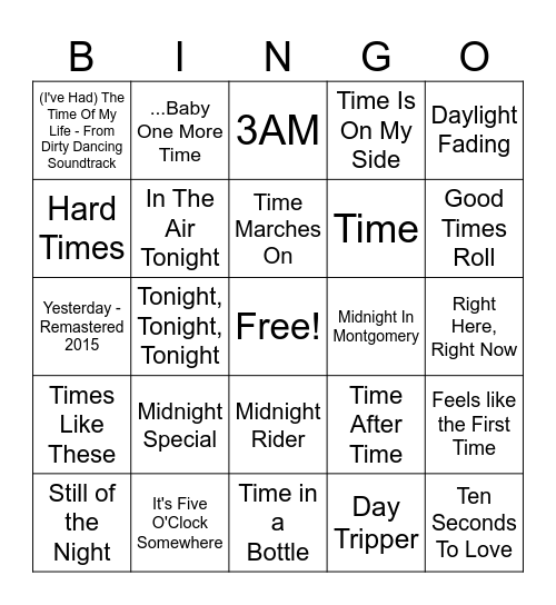 Time Bingo Card