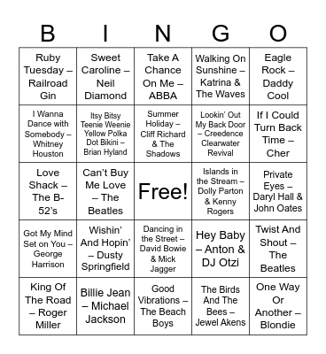 Music Bingo Card