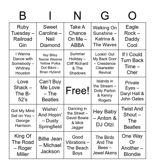 Music Bingo Card