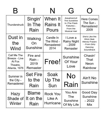 Weather Bingo Card