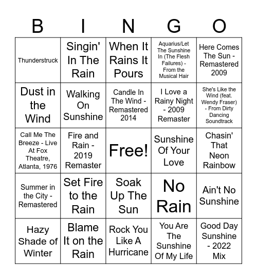 Weather Bingo Card