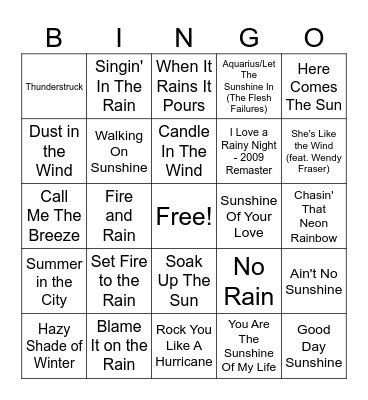 Weather Bingo Card