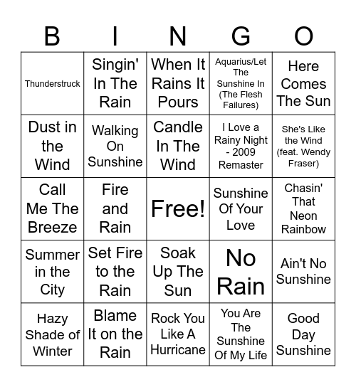 Weather Bingo Card