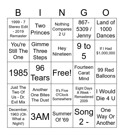 Numbers Bingo Card