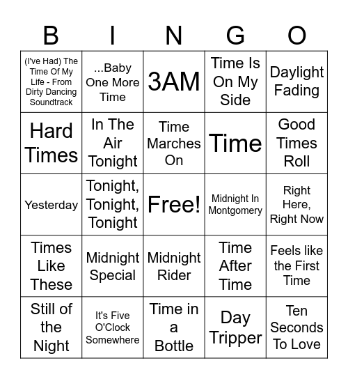 TIME Bingo Card